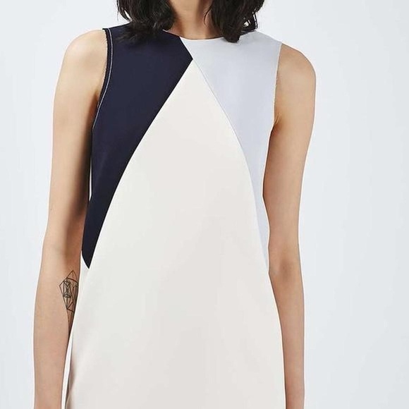 TOPSHOP Blue and Cream color block sleeveless Mini Dress size M - Picture 1 of 13